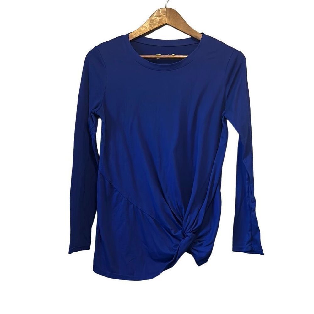 Xersion Activewear Top Long‎ Sleeve Twist Front Cobalt Blue Women's